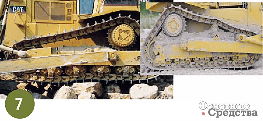 Рис. 7. Компания Caterpillar демонстрирует 15%-ное преимущество в сцеплении ходовой части на балансирной подвеске (слева) и обычной (справа)