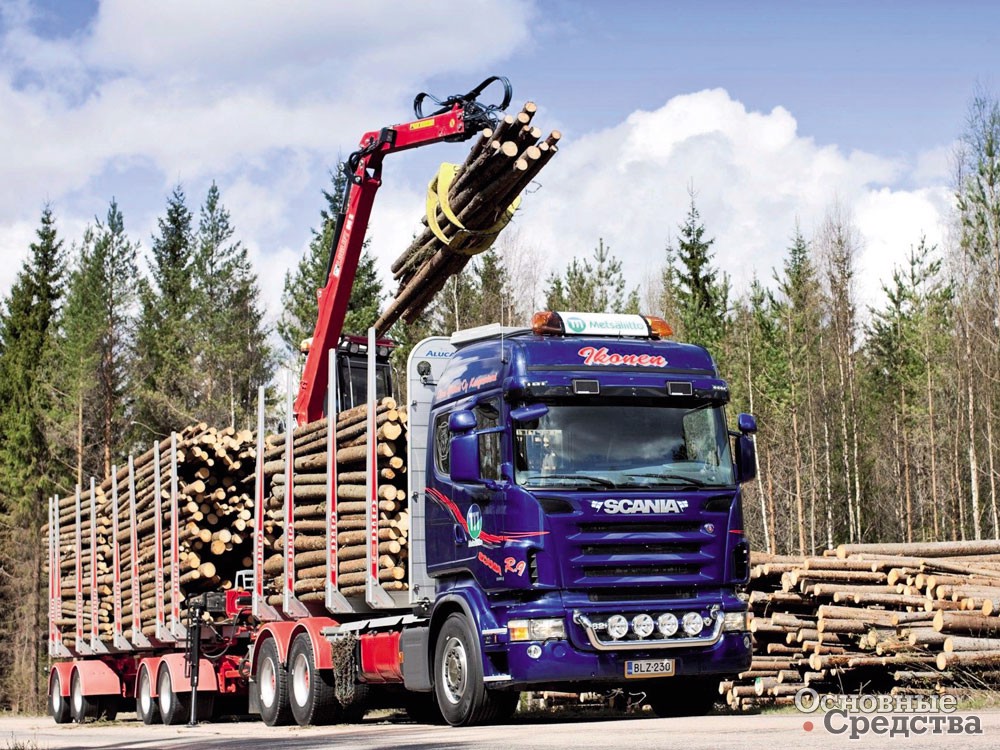 Лесовоз-сортиментовоз на трехосном шасси Scania с 4-осным прицепом вписывается в габариты ЕЭК ООН