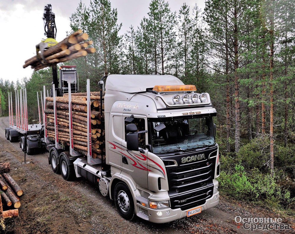 Лесовоз-сортиментовоз на трехосном шасси Scania с 4-осным прицепом вписывается в габариты ЕЭК ООН