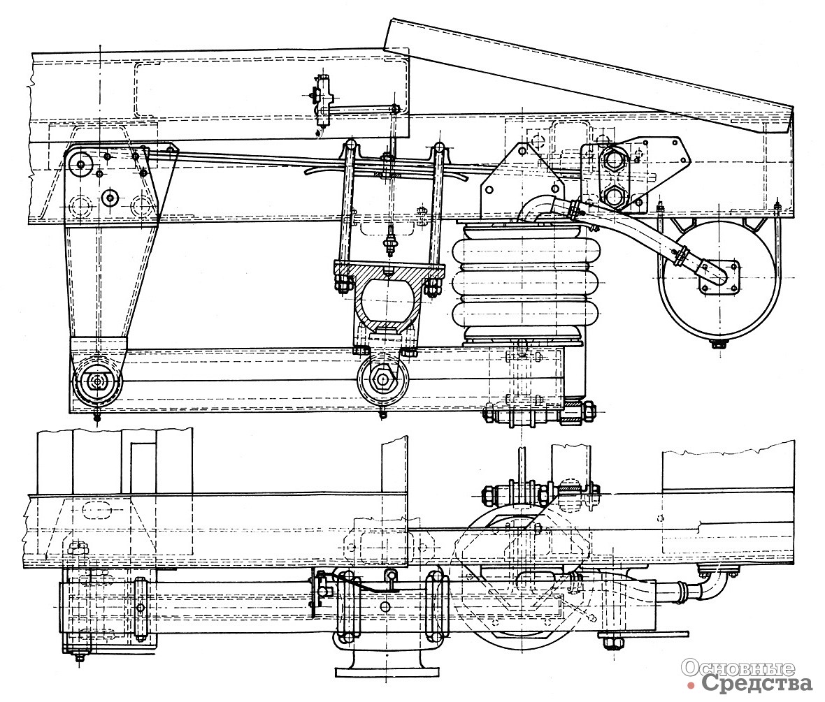 Конструкция задней пневматической подвески грузовика LIAZ серии 110