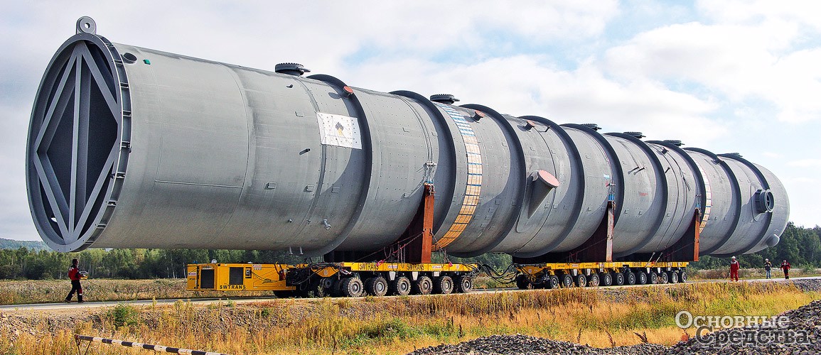 Перевозка 800-тонного груза на SPMT Scheuerle в роспуске с одним силовым блоком компанией «CВ Транс» (Москва)